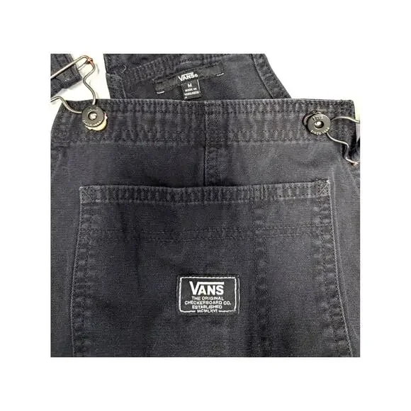 VANS Women's Medium Black Denim Overalls "Groundwork" Carpenter Bib Cotton - Picture 3 of 10